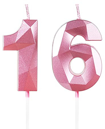 Yiran 16th Birthday Candles, Number 16 Candle, Pink Candle for Cake, Happy Cake Candles Topper Decorations Girls Women Party Wedding Anniversary Supplies (LZ-FS-16)