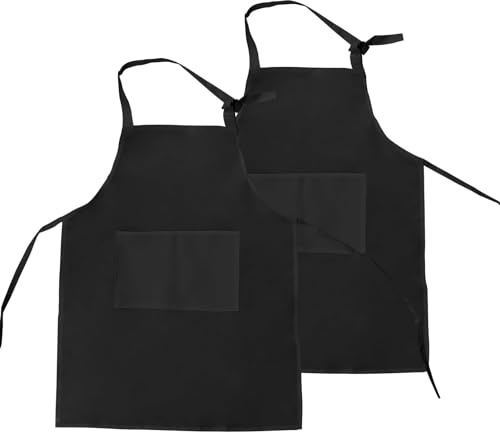 2 Pcs Kids Apron for Cooking Age 7-13, Adjustable Children Aprons with 2 Large Pockets, Convenient Child Artist Aprons for Boy Girl Painting,Toddler Chef Bib Apron for Kitchen Crafting Baking?Black?