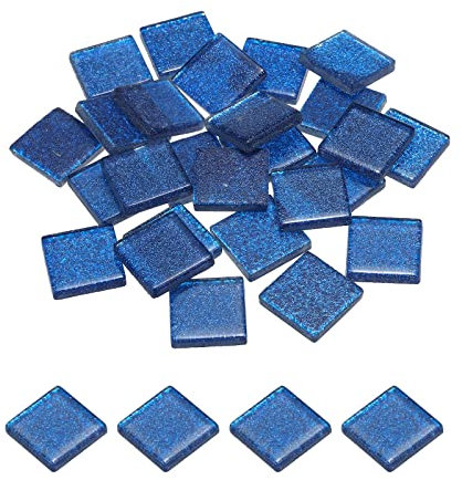 sourcing map Mosaïque Carrelage Tuile Tesselle, Verre Éclat Cristal Vrac Carré Paillettes Carreaux 2 x 2cm pour Maison Décoration, Pack de 25(100g, Marine Bleu)