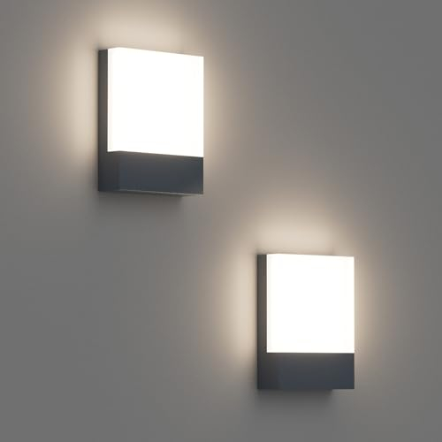 Klighten 2 Stück 24W LED Außenwandleuchte, Wasserdicht IP65 Wandleuchten Außen/Innen, Aluminium Modern Außenleuchte Außenleampe Wand für Terrasse Garten, 1500 Lumen, Anthrazit, 4500K