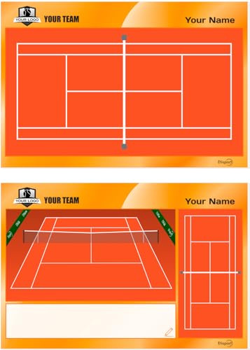 ETISPORT Lavagna Tattica per Tennis Campo in Terra Battuta. Personalizzata con Nome, Logo o Club. Doppia Faccia, Pennarelli Cancellabili a Secco. 30,5 x 20,5 cm