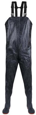 Wathose Uomo Impermeabile Neoprene Pantaloni da Lavoro Blu Salopette da Uomo Pantaloni da Pesca Impermeabile Con Stivali, Pantaloni Funzionali Pantaloni Da Pesca Fattoria Giardino, Aa-nero., 46