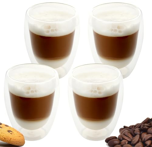 spar-home® Dubbelväggiga kaffeglas 350 ml set om 2 – latte macchiato-glas, espressomuggar, koppar, tjockväggiga för Cappuchino, espresso, teglas, termoglas, kopp (2, 350 ml)