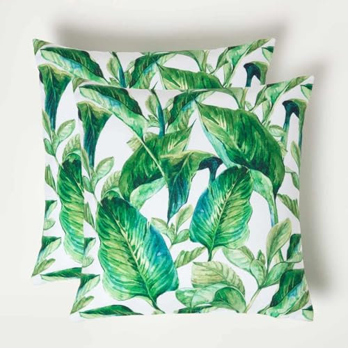 HOMESCAPES Coussin d’extérieur imperméable Feuilles de bananier, Coussin de Jardin carré 45x45 cm, Décoration Jardin extérieur – Lot de 2
