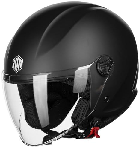 ILM Casco Moto Jet con Visiera Vintage Donna Uomo Scooter Omologato ECE,Modello WT506,Nero Opaco,M