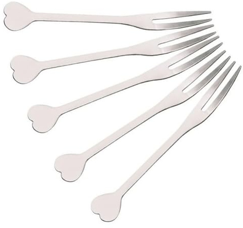 24Pcs Stainless Steel Forks Heart 2 Prong Salad Fruit Forks Tasting Appetizer Forks Cocktail Picks Snack Food Fork Sticks for Appetizers,Dessert, Cake, Fruit, Family Gathering Party Supplies, Silver