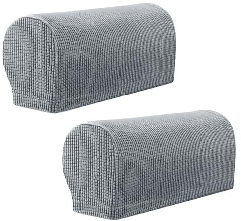 Armrest Chair Covers, 1 Pair Stretch Armrest Chair Anti-Slip Furniture Protector Slipcovers Elastic Removable Chair Sofa Couch Protector Stretch Fit for Armchairs Sofa Couches Recliner (Light Grey)