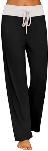 Ekouaer Bas de Pyjama Femme Long Pantalon de pyjama Femme avec Cordon de Serrage Pantalon de Yoga Noir Blanc