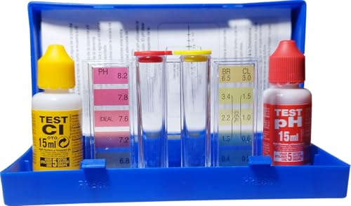 Test Kit Analizzatore Ph e Cloro (Otho/Phenol) 5 Gocce Per Misurare I Valori Di pH e Cloro Dell'acqua Della Tua Piscina Spa O Jacuzzi