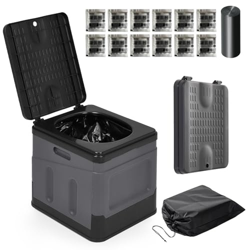 Warmiehomy Toilette da campeggio portatili per adulti, WC pieghevoli leggeri e compatti, per vasino per adulti, WC per compost, max 150 kg, per escursioni, auto, campeggio, pesca (grigio)