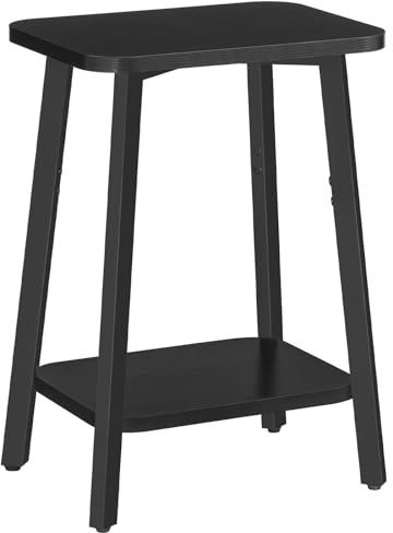 MAHANCRIS Beistelltisch, Schmaler Couchtisch, Kleiner Tisch, Nachttisch mit Ablagen, Sofatisch, Metallgestell, für kleine Räume, Wohnzimmer, Schlafzimmer, Schwarz AETBK4701