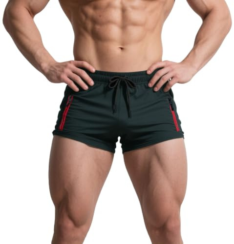 Muhshoiy Bañador Hombre Corto Bañadores de Surf Natación Playa Corriendo Pantalones Cortos Deportivos Running Shorts con Bolsillo y Cordón Forro de algodón Gris XL