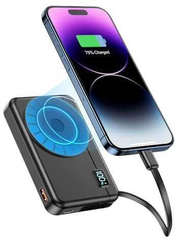 Power Bank Bateria Externa - Compatible con iPhone 17 16 15 14 13 12 Magnético Powerbank Inalambrica 10000mAh Ultra Slim Pequeño Cargador Portatil Magnetic Carga Rapida Inalámbrico Moscsaz