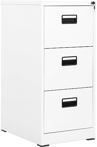 Iiaky Armario Archivador Oficina de Acero Cajonera Oficina Documentos Oficina Despacho Archivos Estudio Almacenamiento con 4 Cajones y Cerradura-Blanco-46 x 62 x 102.5 cm