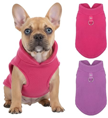 2 maglioni per cani di piccola taglia, caldi maglioni in pile per cani, giacca invernale con anello a D per animali domestici, maglioni per cani di piccola taglia e gatti, maglione natalizio (rosa +