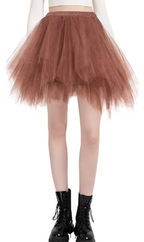 MYSSUCI Gonna tutù da donna elastica a 3 strati in tulle per feste in maschera, balli, Halloween, carnevale, feste, Marrone, Taglia unica