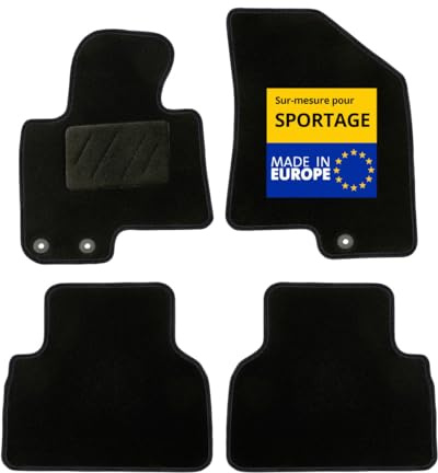 DBS – Tapis de Voiture - sur Mesure pour Kia SPORTAGE (01/2010-01/2016) – Antidérapants avec Clips de Fixation – 4 Tapis Auto Avant/arrière – Moquette Noire