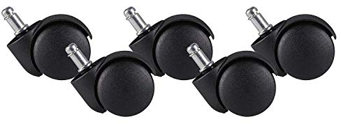 Teppichbodenrollen, Esatzrollen, 5er Set Rollen für Bürostuhl Schwarz Stift 11mm/Durchmesser 50mm Weichbodenrollen für Teppichboden