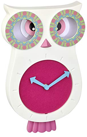 TFA Dostmann Analoge Eulen Kinder-Wanduhr Lucy, 60.3052.02, geräuscharm, Pendeluhr, in Eulen-Form, ideal für das Kinderzimmer/Spielezimmer, für Mädchen oder Jungs, pink