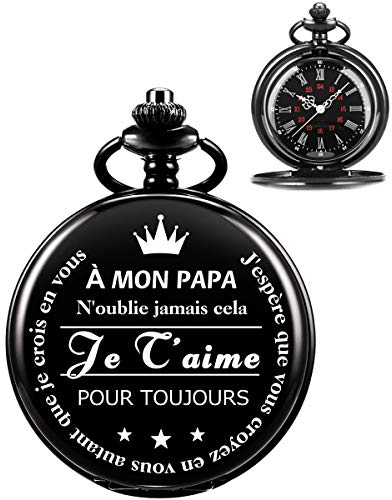 ManChDa Montre De Poche Gravée, pour Cadeau Papa, Montres De Poche Steampunk Vintage avec Chaîne pour Homme, Cadeau De Fête des Pères, Beaux Cadeaux pour Votre Père