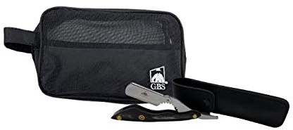 G.B.S Barber Shavette Razor Leather Case and 10 Blades and Toiletry Bag (Black)