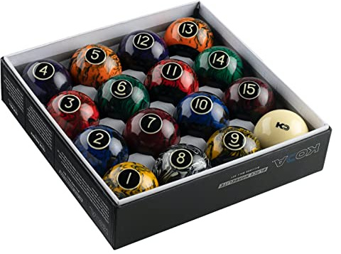 Koda Sports KBBM 2-1/4 Black Marbelite Swirl Complete Billiards & Pool Balls Set