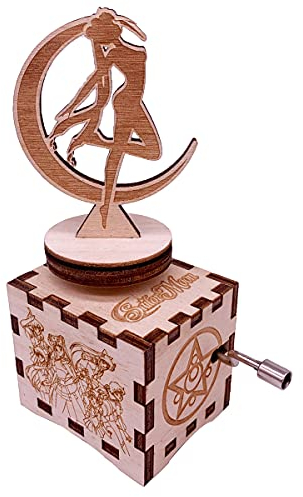 Sailor Moon - Carillon in legno intagliato con manovella, con coperchio girevole, per Natale, compleanno, San Valentino, gioco Moonlight Densetsu