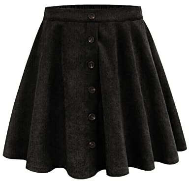 RITERA Plus Size Skater Skirts Button Up Flare A-Line Black Skirt Stretchy Elastic High Waist Mini Skirt Fall Winter 5XL 28W