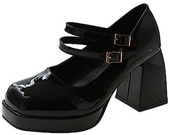 Piattaforma da Donna Mary Janes Scarpe Sweet Toe Caviglia Lolita Piattaforma Gotica Scarpe con décolleté Scarpe con Plateau Grosse Scarpe Eleganti in Pelle Verniciata