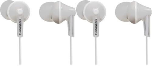Panasonic RP-HJE125E-W In Ear Wired Earphones with Powerful Sound, Comfortable Non-Slip Fit, Ergofit, Includes 3 Sized Ear Buds, White (Pack of 2)