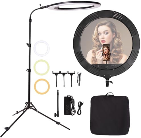 GSKAIWEN 25inch Large Ring Light with Retractable Light Stand Soft tube and Phone Holder, 75W Dimmable Bi-Color LED Light for Makeup,Selfie,Vlog,YouTube Video,Tattoo,Beauty,Eyelash Extension
