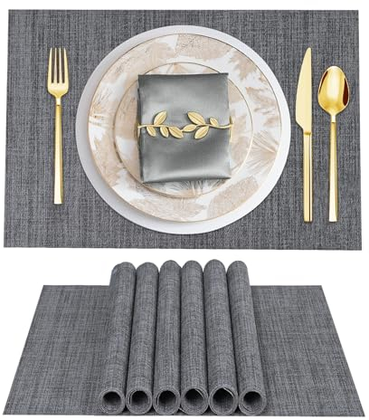 ARTAND Platzsets Abwaschbar 6er Set Vinyl Tischsets für Esstisch Küchen Platzset Dauerhaft PlatzdeckenTischzubehör -6er Set, 02 Grau