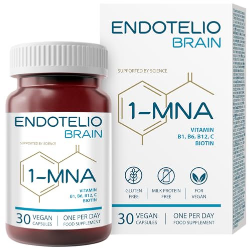 Endotelio 1-MNA Brain, Integratore Anti-Età, Ottimizza Naturalmente NAD+ con Ginkgo Biloba, Zinco, Biotina, Vitamine C, B1, B5, B6, B12, Salute Cellulare, Memoria, Concentrazione, 30 Compresse
