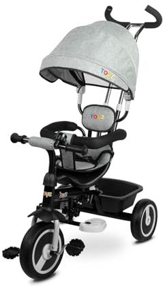 Toyz Buzz Tricycle et Poussette 2 en 1 - Tricycle Évolutif pour Enfants de 18 Mois à 3 Ans - Vélo Multifonctionnel jusqu'à 25 kg - Grand Sac, Siège Réversible - 102 x 101 x 49 cm - Gris