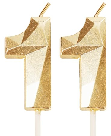 Candele di compleanno a forma di numero 11 dorate per ragazzi e ragazze, decorazioni per torta per feste di compleanno di 11 anni, anniversario di matrimonio, forniture per celebrazione, oro