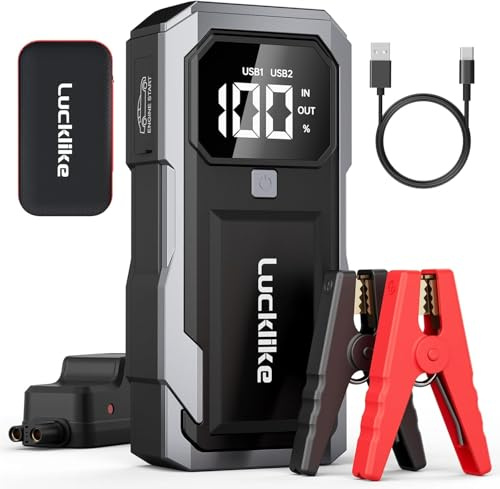 Lucklike P180 5000A Booster Batterie Voiture,12V Demarreur Batterie Voiture (Essence et Diesel Jusqu’à 12 L),26800 mAh avec câbles de démarrage,Lampe LED 800 lumens et écran LCD