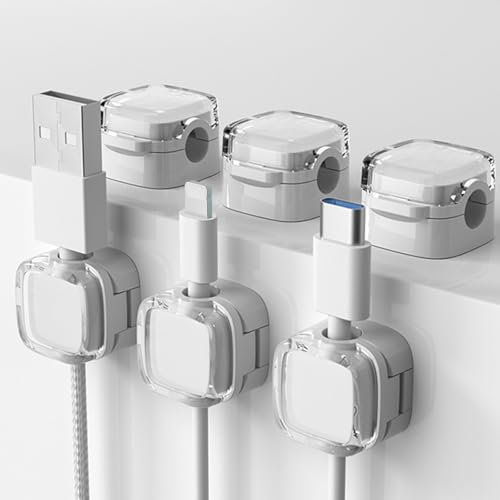 Yibarler Organisateur de Cable, 6 Pack Clips Cable Magnetique, Organisateur Cable avec Auto-Adhésifs, Magnetic Cable Clips, Support Cable pour Maison, Bureau Cable Management