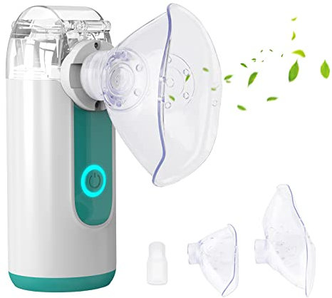 Inhalationsgerät Kinder, Inhalationsgerät für Erwachsene Kinder, Schweigen Vernebler, Inhalator Tragbar Inhaliergeräte für Atemwegserkrankungen, Inhalator mit Mundstück und 2 Maske - Grün