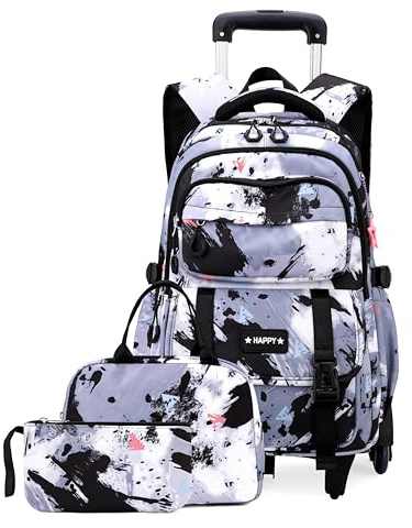 EKUIZAI Girls Trolley Backpack Set Cute Colorful Girls Rolling Backpack Middle School Trolley Schoolbag with Wheels