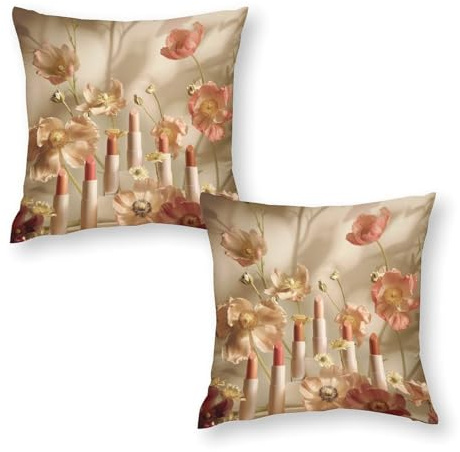 TOWINSFB Floral Rustic Throw Pillow Covers for Living Room Bedroom, Lipstick Colorful Modern Plant Pillowcases Outdoor Cushion Case for Couch Sofa Bed, 16x16 inch