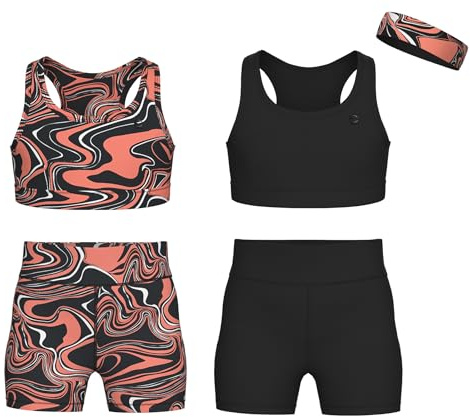 Essenclo Girls Sleeveless Crop Tops & Bike Shorts 5-Piece Set, Set-12, 3-4