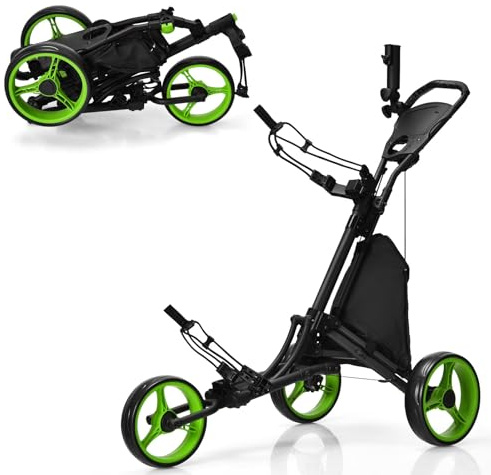 FANTASK, Trolley da Golf Unisex Adulto, Verde, 121 x 70 x 99,5-116 cm
