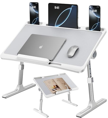 NIFBANG Laptopbricka fällbart sängbord, justerbar höjd knäbord med vikbara ben, bärbart laptopskrivbord för soffa, resa bilstol bord bricka för barn studier, äta frukost, arbete, läsa bokhållare