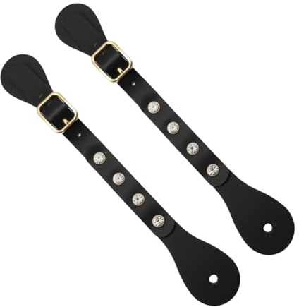 MiOYOOW Leather Spur Strap, 2PCS Adjustable Horse Riding Straps Cowboy Spur Strap with Rhinestone for Outdoor Equestrian