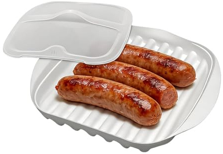 Mikrovågsugnar Bacon-grill & kokplatta med stänkskyddslock – non-stick grillkokare för krispig bacon, pizza och biff – mikrovågsinsats med låg fetthalt – multifunktionell köksbänk