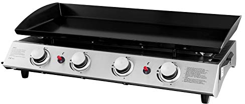 Huge 4 Burner Gas Plancha with Black Enamelled Griddle, Stainless Steel, 80cm x 36cm cooking area