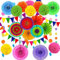 Cojoy 21 Stück Party Dekorationsset, hängende Papier fächer, pompons Blumen, Papier Wimpel und Punktekette für Geburtstag, Hochzeit, Babyparty, Fiesta Party dekoration