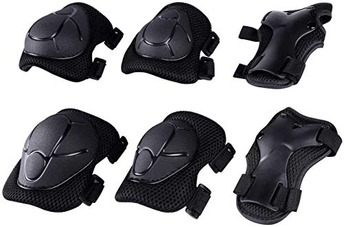 Kids Protective Gear Set 6 in 1 Knee Elbow Pads Wrist Guards Children Protection Safety Roller Bicycle Skateboard Inline Skating Scooter Multi Sports for Boys Girls Age 3-8