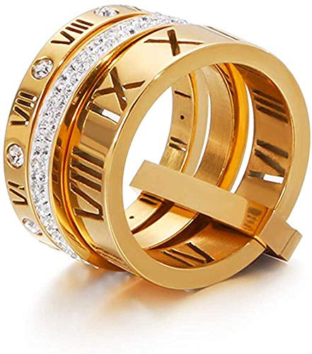 Jarlinwel Stainless Steel CZ Zirconia Roman Numeral Ring For Women Stacking Thumb 3 in 1 Spinner Rings (Gold, 6 Runs small)