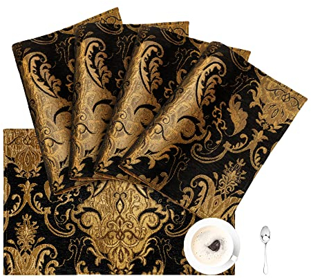 TOPLUXE Platzsets 4er Sets Jaquard Tischset Abwaschbar 30x45cm Platz-Matten für Esstisch Urlaub Party Wohnzimmer Dekoration (Schwarz)